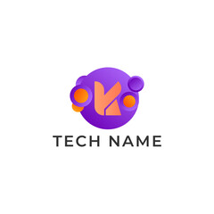 ILLUSTRATION LETTER K WITH GRADIENT ORANGE PURPLE COLOR CIRCLE DOT TECH LOGO ICON TEMPLATE DESIGN VECTOR