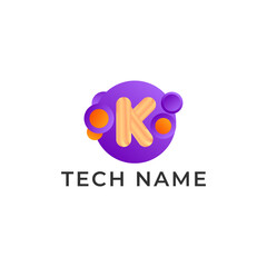 ILLUSTRATION LETTER K WITH GRADIENT ORANGE PURPLE COLOR CIRCLE DOT TECH LOGO ICON TEMPLATE DESIGN VECTOR