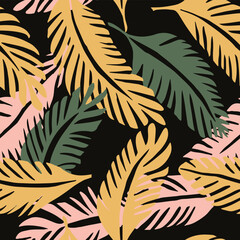 Yellow Seamless Contemporary Organic Leaves Pattern. Vibrant Seamless Creative Simple Paint, Seamless Design. - 669122385