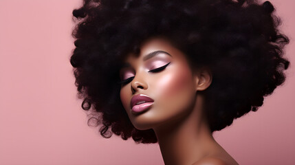 Fototapeta premium Dark-skinned woman with beautiful lipstick on her lips