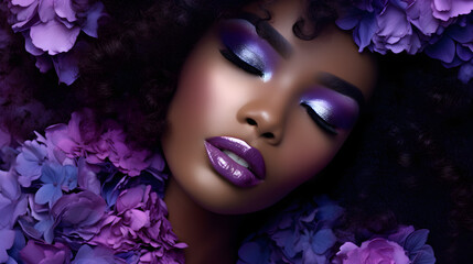 Dark-skinned woman with beautiful lipstick on her lips - obrazy, fototapety, plakaty