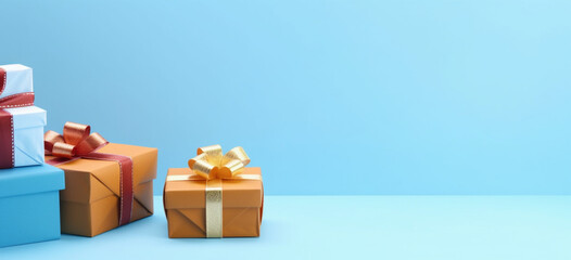 Gift boxes on blue background