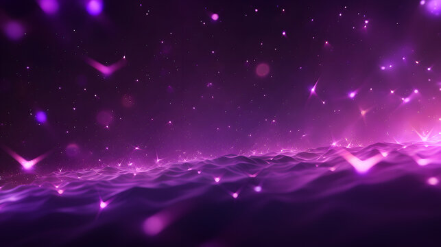 Abstract background of flying purple particles. Neural network generated image. Not based on any actual person or scene.