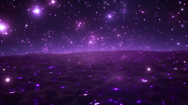 Abstract background of flying purple particles. Neural network generated image. Not based on any actual person or scene.