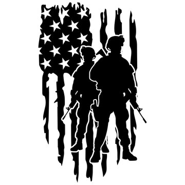 Army Silhouette With American Flag Background
