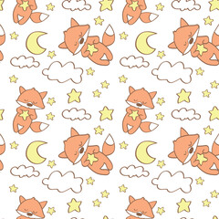 cute sleeping fox seamless pattern