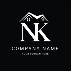 Letters NK Real Estate Logo With Roof Building Corporate Business and Investment Template