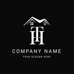 Letters TH HT Real Estate Logo With Roof Building Corporate Business and Investment Template