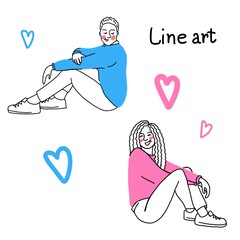 Man and woman line style illustration