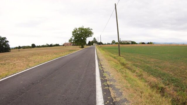 Via Francigena - secondary paved road after Costa mezzana (Noceto), Province of Parma, Emilia-Romagna, Italy