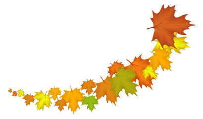 Autumn maple leaves curved border. Colorful fall foliage