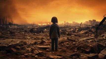Children of War: Hope Amidst Destruction - obrazy, fototapety, plakaty
