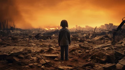 Fotobehang Children of War: Hope Amidst Destruction © Augusto