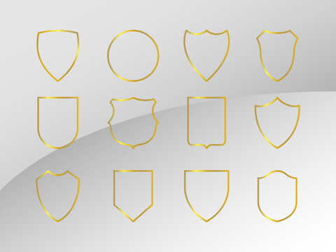 Set of 12 Unique Sports Logo Silhouettes as Vector Graphics in Gold and Silver. Badge / Crest templates for Sports Clubs.