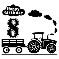 Tractor With Birthday Number, Happy Birthday Svg