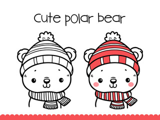 Cute Polar Bear Coloring Page for kids. Vector Illustration.