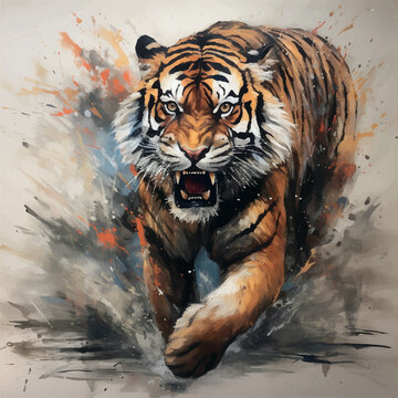 running tiger airbrush style Illustration