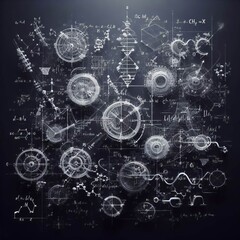 A retro style technical data sheet background of mathematical formulas, equations and info-graphics