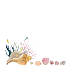 Obraz premium Watercolor frame underwater life isolated on white