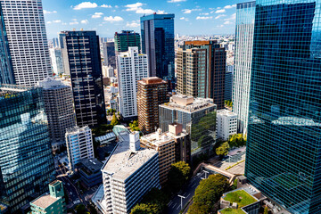 Skyscrapers towering above the cityscape of Nishi-Shinjuku, Tokyo, Japan