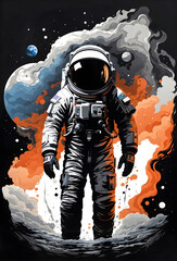 Fototapeta premium solitary astronaut floating inky blackness of space
