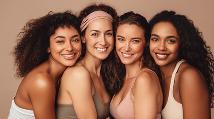 portrait of a multicultural group of young women at a shooting