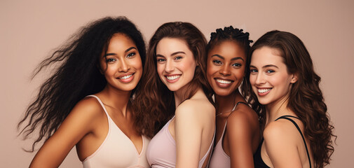 portrait of a multicultural group of young women at a shooting