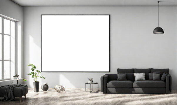 interior living room Scandinavian minimal style, frame photo mock-up in luxury apartment.