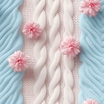 Christmas Sweater Pattern In Soft White And Light Pink: 3D Xmas Aesthetic On Knit Texture