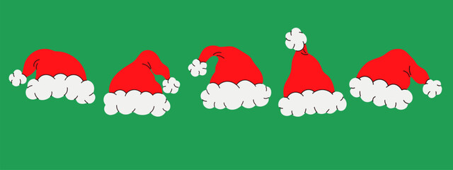 red christmas vector hats illustration banner with green background