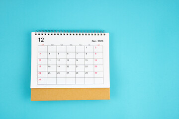 December 2023, Monthly desk calendar for 2023 year.