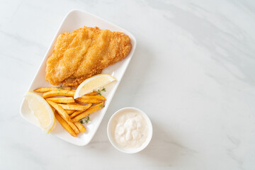 fish and chips - fried fish fillet with potatoes chips