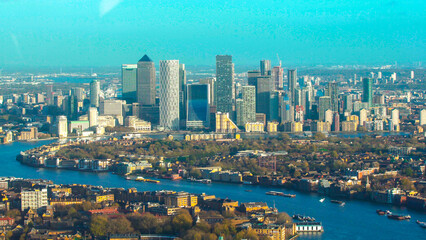 Fototapeta na wymiar London, United Kingdom - The bank district of central London with famous skyscrapers. London City. Modern skyline of business district. 