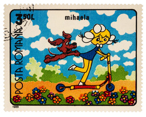 Frame from cartoon "Mihaela" on postage stamp