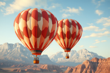 Obraz premium Colorful hot-air balloons flying over the mountain. High quality photo