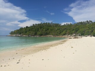 Deserted sandy Karon beach on Phuket island. The best beach in the world. Perfect place for yoga.