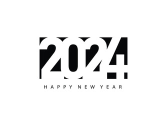 2024 happy new year white font black background poster card greeting banner