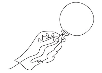 One continuous line illustration of hand holding magnifying glass. Continuous line drawing of magnifying glass lens in hand. Vector illustration.