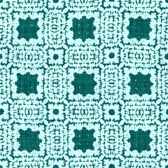 Teal blue white vibrant watercolor batik azulejos tile border banner background. Seamless coastal blur linen effect geometric mosaic effect. Patchwork nautical masculine summer ribbon trim. 