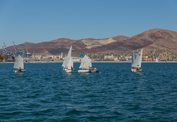 A boat trip on the Oceanis 45 yacht in the Black Sea. Novorossiysk, Russia. 15.10.2023
