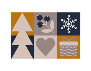 Trendy bauhaus pattern Christmas poster. Vector geometric winter shapes. Simple modern design elements. Fashion retro print for greeting card, web design