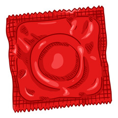 Vector Single Cartoon Condom in Red Package.