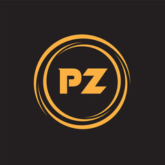 PZ gold golden alphabet letter logo design. Background Black	