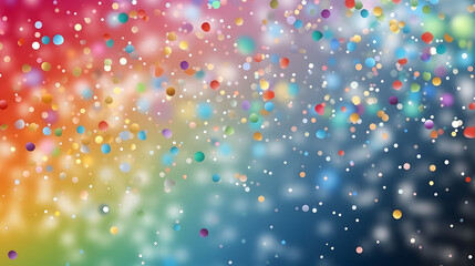 Abstract background of colorful flying dot particles. Neural network generated image. Not based on any actual person or scene.
