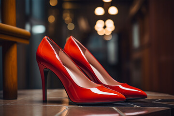 red high heels, elegance - obrazy, fototapety, plakaty