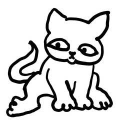 Cat cute, sweet with funny face. Lovely fluffy kitten best friend with big eyes. Home pet for baby, kids, boy or girl and family. Hand drown character. Cute lovely cartoon illustration drawn by hand.