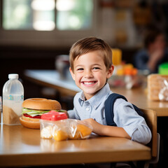 Child student with a healthy lunch.