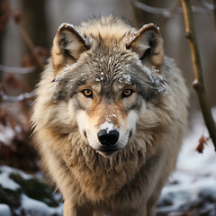 Fototapeta premium Wolf (Canis lupus) is the largest carnivore of the canine family (Canidae), in natural environment, AI generated