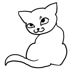 Cat cute, sweet with funny face. Lovely fluffy kitten best friend with big eyes. Home pet for baby, kids, boy or girl and family. Hand drown character. Cute lovely cartoon illustration drawn by hand.