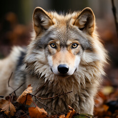 Fototapeta premium Wolf (Canis lupus) is the largest carnivore of the canine family (Canidae), in natural environment, AI generated